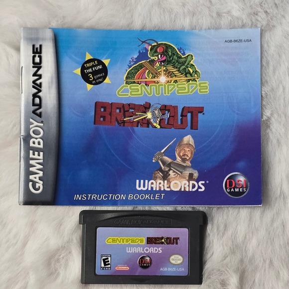 Game Boy Advance GBA‎ Centipede Breakout Warlords Game Cartridge & Manual - Picture 1 of 3